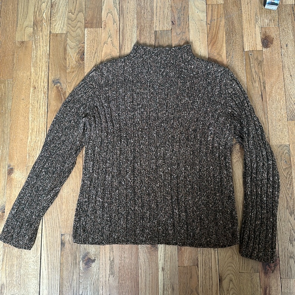 Vintage Jones New York Linen Cotton Blend Sweater Womens M Mock Neck Brown Boxy